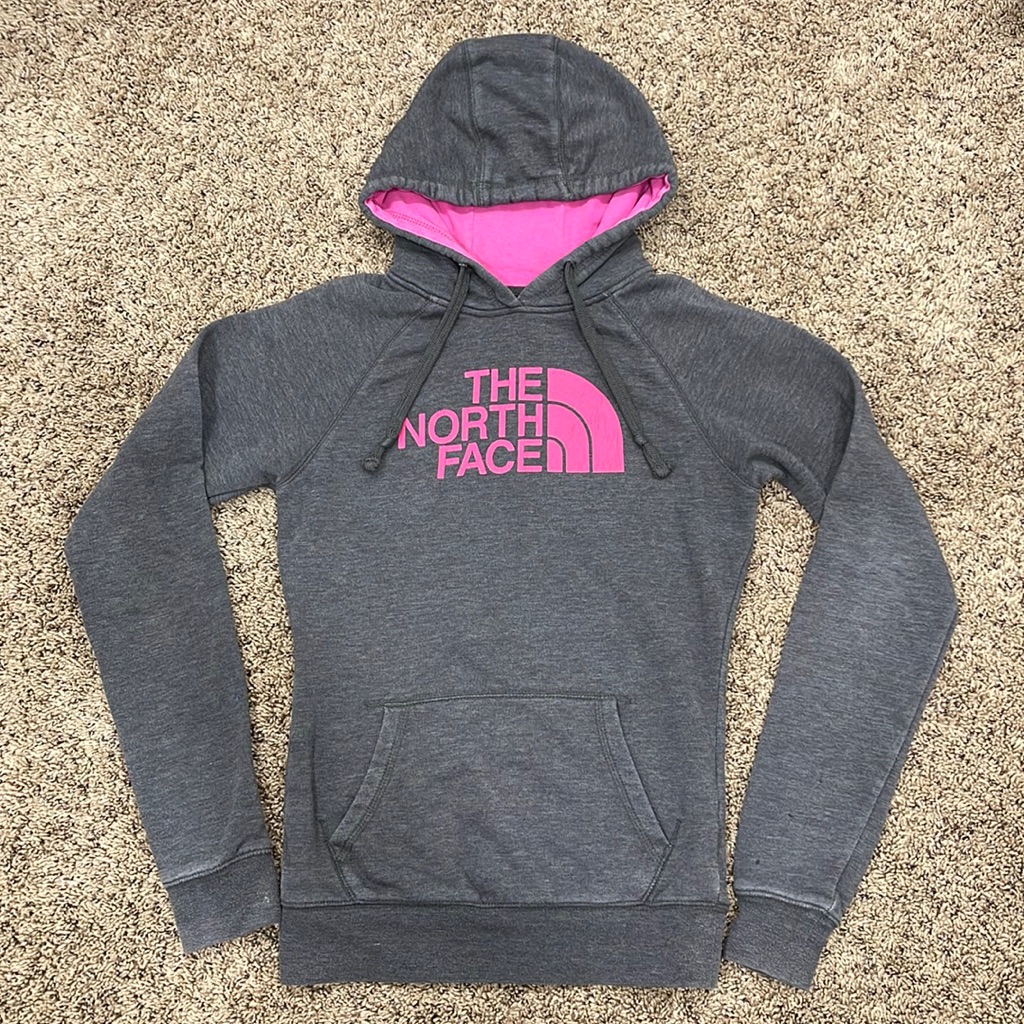 The North Face Sweater Womens Gray Pink Hoodie Pullover Size Xs
